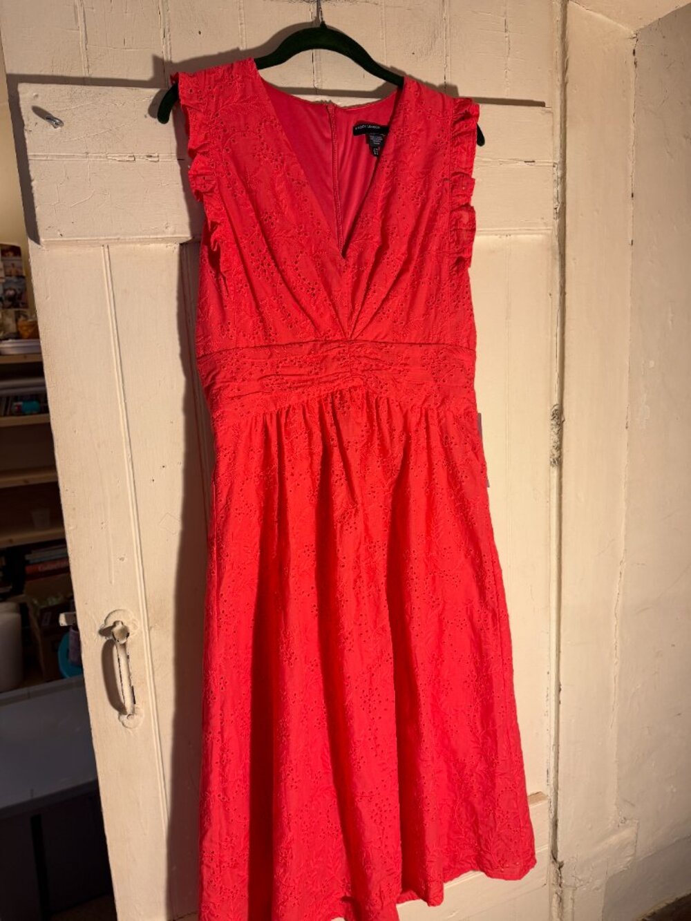 NWT Maggy London Coral Red Sleeveless Embroidered Eyelet Midi Dress Sz 10